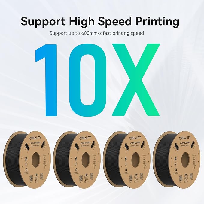 Creality Hyper PLA Filament 1.75mm, 30-600mm/s High Speed 3D Printer Filament, Dimensional Accuracy +/-0.02mm, Fit Most FDM 3D Printers, 4 Pack 1kg Spool(2.2lbs), Black