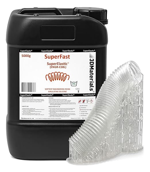 SuperElastic 3D Printer Resin, Softness 60A Simulating Soft Silicone, Made in Korea by 3DMaterials (5000g, Clear)