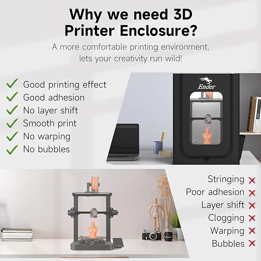 Creality Official 3D Printer Enclosure, Constant Temperature Protective Cover Fireproof Dustproof 480 * 600 * 720mm for Ender 3 V3 SE/Ender 3/Ender 3 V2/Ender 3 V2 Neo/Ender 3Pro/Ender 3Neo/Ender 3S