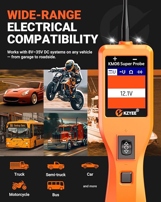 KZYEE KM06 Automotive Power Circuit Probe Tester 8-35V, All-in-One Electrical Diagnostic Tool with Component Activation, Short Circuit Finder, Wire Tracer & Trailer Light Tester for Cars, Trucks & RVs