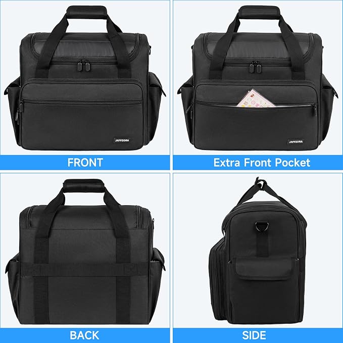 Craft Bag for Scrapbook Supplies, Large Scrapbook Tote with 15.6'' Laptop Sleeve, Art Supply Storage Bag with Multiple Pockets for Scrapbooking Tools, Black