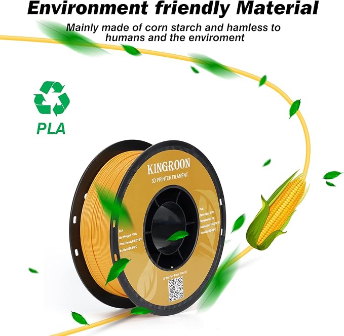 Kingroon PLA 3D Printer Filament, Dimensional Accuracy +/- 0.02 mm, 1 kg Spool(2.2lbs), 1.75 mm，Orange