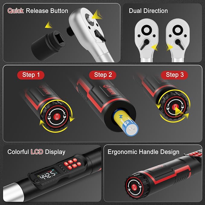 VANPO Digital Torque Wrench 3/4-Inch 22.1-442.5 Ft-Lb, for Trucks | 30-600Nm, ±2% Accuracy Heavy-Duty Electronic Torque Wrench with Triple Alert, Preset Memory for Heavy Automotive & Equipment