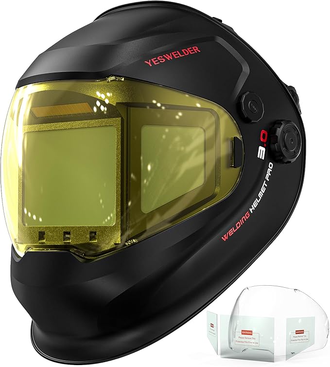 YESWELDER Intelligent Auto-Adjustment Auto-Darkening Welding Helmet, 180° Panoramic View, True Color 1/1/1/1, Internal Digital Display, Wide Shade 3/4-8/9-14, for MIG/TIG/Stick/Tack/Grind/Cut