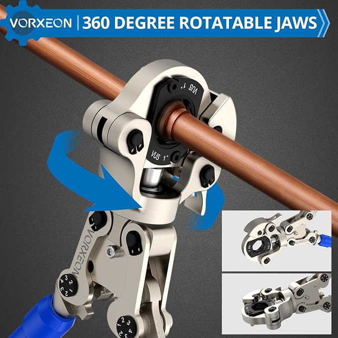 Propress Tool for Copper Pipe Mechanical Copper Tube Crimping Tool with 1/2, 3/4 and 1 inch Dies One-Squeeze Completion Crimper Telescopic handle