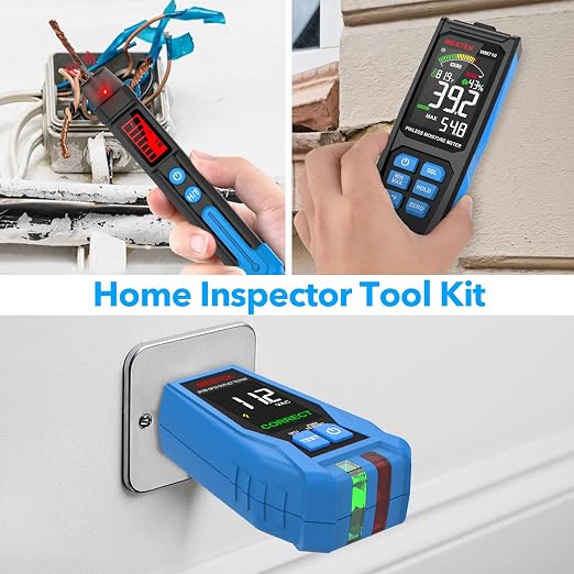 MESTEK Tool Set, Electric Tester Kit with Non-Contact Voltage Tester, GFCI Outlet Tester, Digital Moisture Meter, Home Inspector Tool Kit with Carrying Case and Batteries, 3-Piece