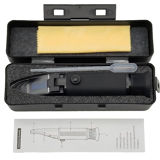 Brix Refractometer with ATC, 0-32% Dual Scale - Specific Gravity & Brix, Hydrometer in Wine Making and Beer Brewing, Homebrew Kit