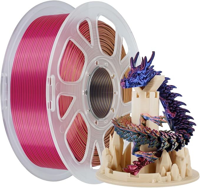 Kingroon PLA 3D Printer Filament, Triple Color Silk PLA Filament, Dimensional Accuracy +/- 0.03 mm, 1 kg Spool(2.2lbs), 1.75 mm, Red Gold Blue
