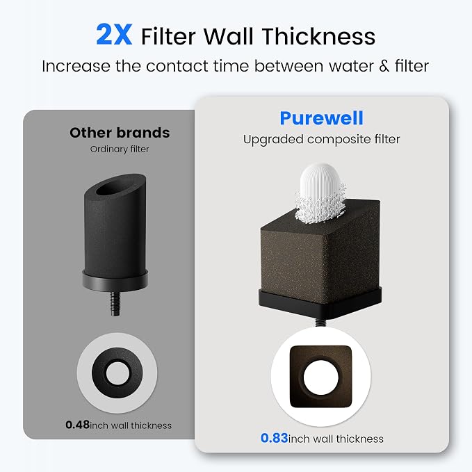 Purewell 4-Stage Composite Carbon Filter for Chlorine & PFAS Reduction, 2X Thick Walls, Up to 20,000 Gallons, Compatible with Berlkey, ProOne & Purewell Gravity Systems (2 Pack, SS Series, PF-6-PFAS)