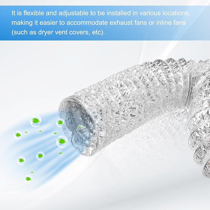 PATIKIL 7 Feet Dryer Vent Hose, 3 Inch Diameter Flexible Aluminum Ducting Flex Air Ducting Dryer Vent 2 Clamps Included for Heating Ventilation Air Conditioning, Silver