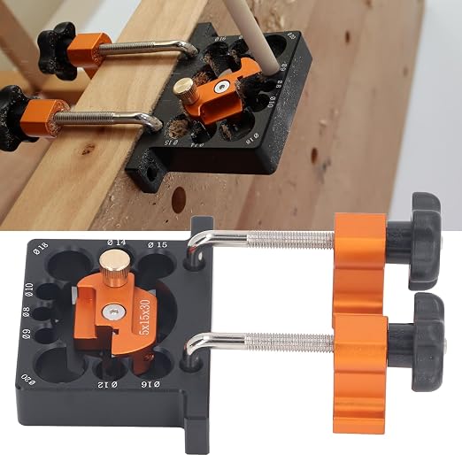 Adjustable Dowel Maker Jig Kit Electric Drill Milling Tool for Woodworking Mortise Tenon 9 Holes 8-20mm Aluminum Alloy Carbide Blade Round Rod Includes Wrench Fixing Clips Screws