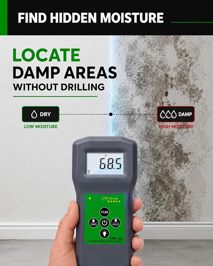 Concrete Moisture Meter CME-822 – Non-Destructive Digital Moisture Meter for Concrete Floors, Slabs & Walls, Surface Moisture Tester