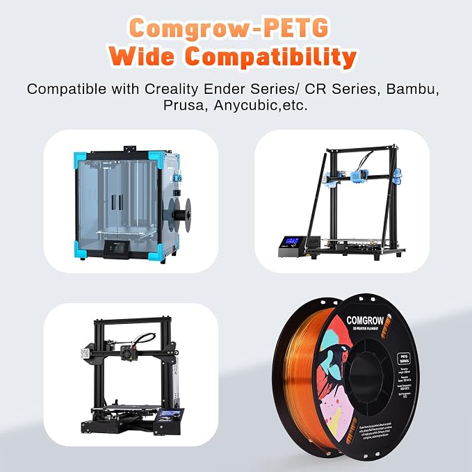 Comgrow PETG 3D Printer Filament 1.75mm, High Precision and Tough 3D Printer Filament 1kg (2.2LBS), Dimensional Accuracy +/- 0.02 mm, Fit Most 3D Printers Gradient Orange White