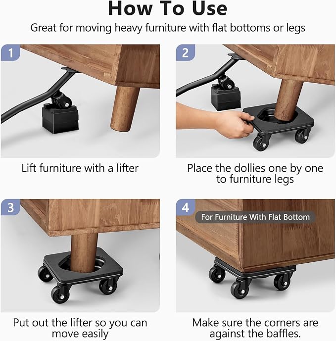 KEDSUM Furniture Dolly with Anti-Slip Groove Design & Pad for Legged & Flat-Bottom Furniture, Heavy Duty Furniture Movers with 2" Wheels, Supports 1500LBS, Easily Move Piano, Sofa, Table, Cabinet