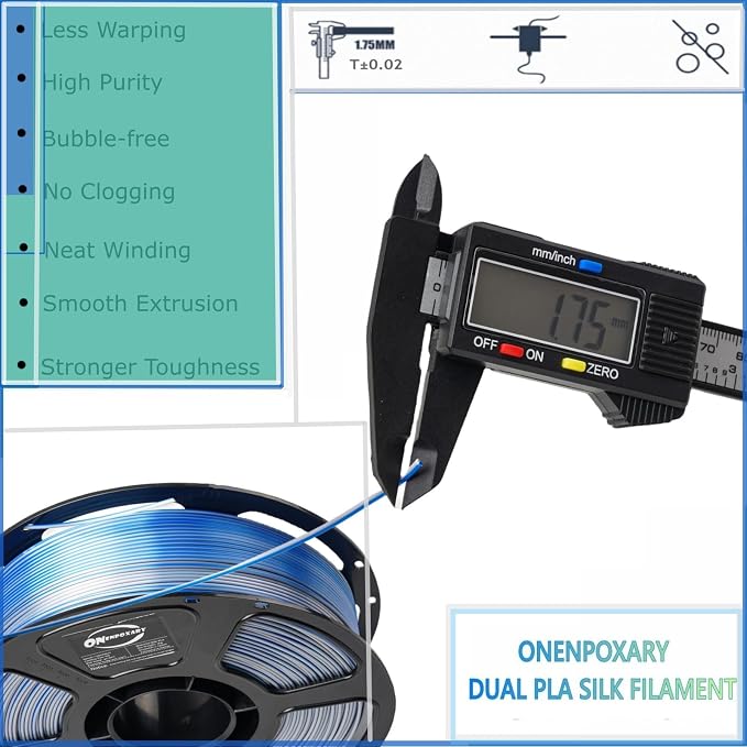 Dual Color Silk PLA 4KG 1.75mm 3D Printer Filament | 4 Pack Shiny BluePink+Bluegreen+BlueSilver+RoseGreen 1KG Spool(2.2 lbs) neatly wound,tangle-free for most FDM printers