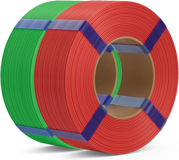 PLA Basic Refill Filament 1.75mm, No Spool 3D Printer Filament, Dimensional Accuracy +/- 0.02mm, Fits for Most FDM 3D Printers, 2KG Red/Grass Green