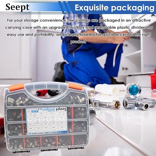 605Pcs 22 Sizes Single Ear Hose Clamps 5.3-33.1mm 304 Stainless Steel Crimp Hose Clamps Assortment Kit Perfect for Automotive/Home Appliance/Water Pipe and Fuel Line