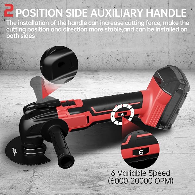 Cordless Oscillating Tool for Milwaukee 18V Battery(No Battery), 6 Variable Speed Brushless-Motor Tool, 22Pcs Multi Tool Kit, Oscillating Saw for Scraping, Sanding, Cutting Wood