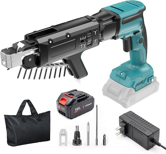 18V Cordless Drywall Screw Gun, 2-in-1 Self-Feeding Drywall Screwdriver | Includes Collated Attachment, Tool Bag and 4.0Ah Battery, Perfect for DIY and Professional Use