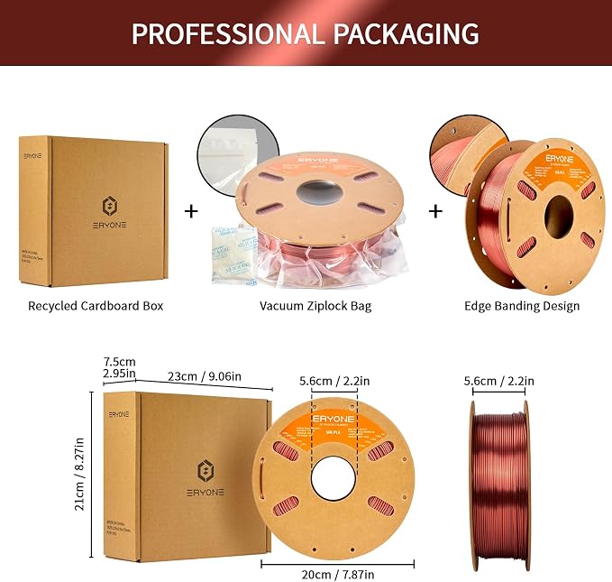 ERYONE Silk PLA Filament for 3D Printer 1.75mm +/- 0.03mm, Shiny Filament 1kg (2.1lbs)/Spool, Silk Copper