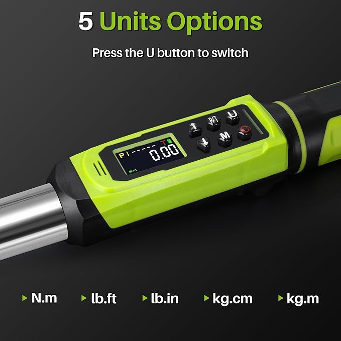 1/2" Digital Torque Wrench-2-147.5Ft.Lb for Car Motorcycle Repair | Electric Torque Wrench 1/2 Drive(3-200N.m), Vibration Buzzer LED Indicator,±2% Accuracy Five Units for Bike Tire Auto Repair