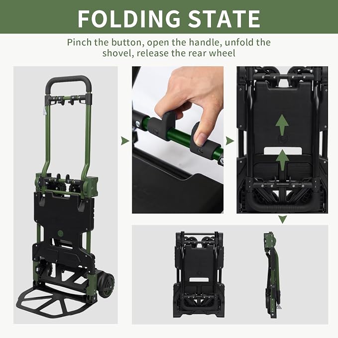 2-in-1 Black Folding Small cart, Outdoor Cargo handling Vehicle, Flatbed Trailer with a Load Capacity of 330 pounds (1, Black)