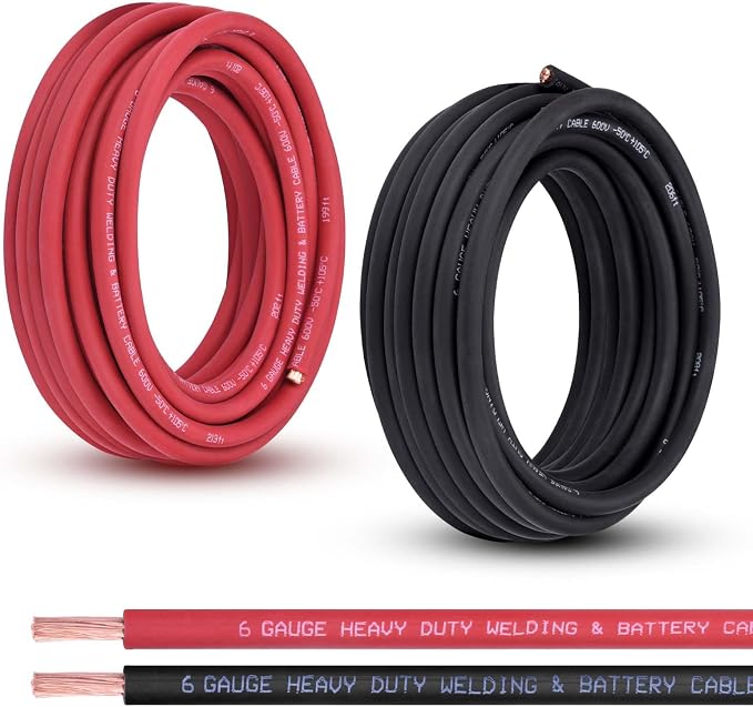 6 Gauge Battery Cable, 30FT Red + 30FT Black 6 AWG Pure Copper Wire Welding Cable, for Automotive, Battery, Solar and Generator, Standard USA OFC Wire