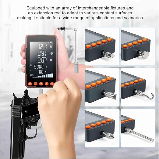 Trigger Pull Gauge, Force Gauge Weight Push Pull 500N Extra Large LCD with N kg lb, Peak & Real Time Auto Peak Modes, Data Software, Calibration Certificate, Digital Trigger Pull Scale
