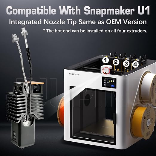 4PK for Snapmaker U1 0.6mm Hotend Hardened Steel U1 Nozzle Assembled Hot End Nano Coating 2.5X Hardness for Snapmaker U1 Nozzle Integrated Leak-Proof Nozzle-Throat Completed Hotend for U1 Accessories