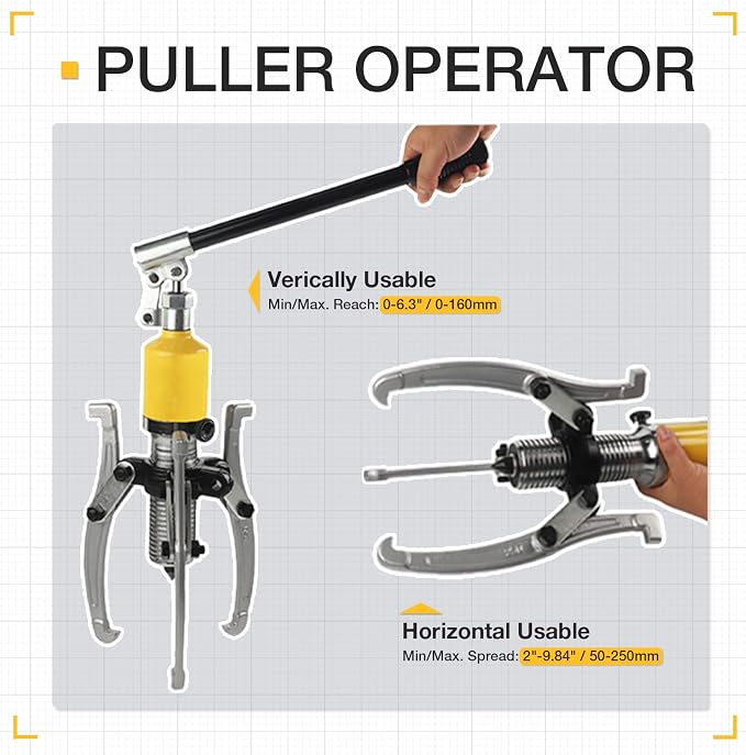 Hydraulic Gear Puller, 10 Ton Hydraulic Puller Kit Bearing Puller with Case 2 or 3 Jaws Bearing Hub Separator Hydraulic Puller Separator Tool for Pulling Hubs, Bearings, Gears, ZYL-10