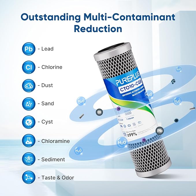 1 Micron 2.5" x 10" Whole House CTO Carbon Water Filter Cartridge Replacement for Under Sink Water Filter System, Dupont WFPFC8002, WFPFC9001, FXWTC, SCWH-5, WHEF-WHWC, WHCF-WHWC, AMZN-SCWH-5,2Pack