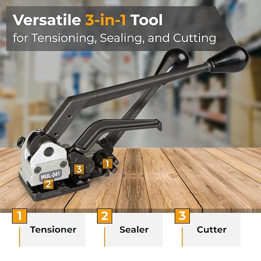 IDL Packaging MUL-341 PRO Heavy Duty All-in-1 Tool for 1/2" Polypropylene Strapping - Combination Tool: Tensioning, Sealing, Cutting