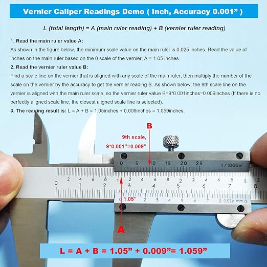 0-12 Inch / 300mm Micrometer Vernier Caliper, Stainless Steel Precision Measuring Tool (Inch/Metric), Depth/Inside/Outside/Step Measurement, 0.001" / 0.02mm