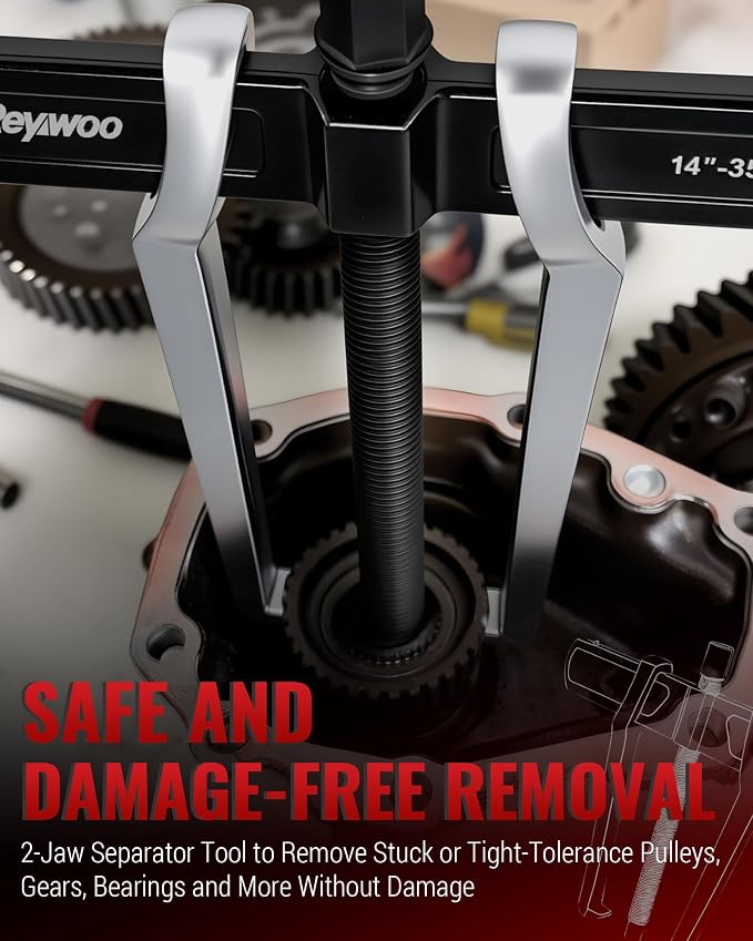 Reywoo 14" 2-Jaw Gear Puller for External (12.4" Max) & Internal (16.1" Max) Pulling, Heavy-Duty Bearing, Flywheel, Pulley and Gear Remover Tool, Adjustable CR-V Steel