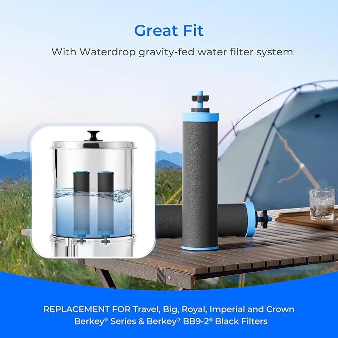 Waterdrop W90D Alkaline Gravity Water Filter, Replacement for Berkey® BB9-2® Black Filters, Purewell®, ProOne® Waterdrop Gravity Water Filter System, Up to PH 9.2, NSF/ANSI 372 Certified, 2 Pack