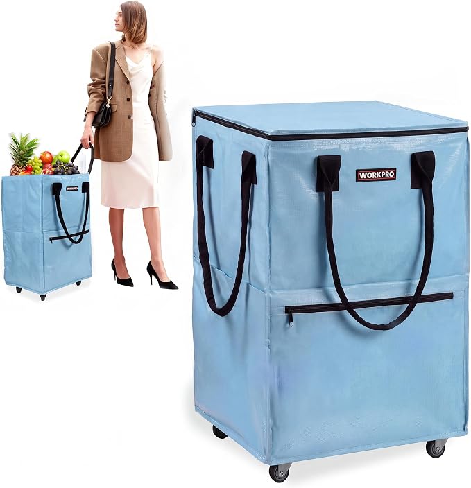 WORKPRO Large Rolling Grocery Bag, 36-Gallon Tote with 5 Wheels, 110 lbs Capacity, Dual Carry, Wide Zipper & Extra Storage for Shopping, Laundry & Moving
