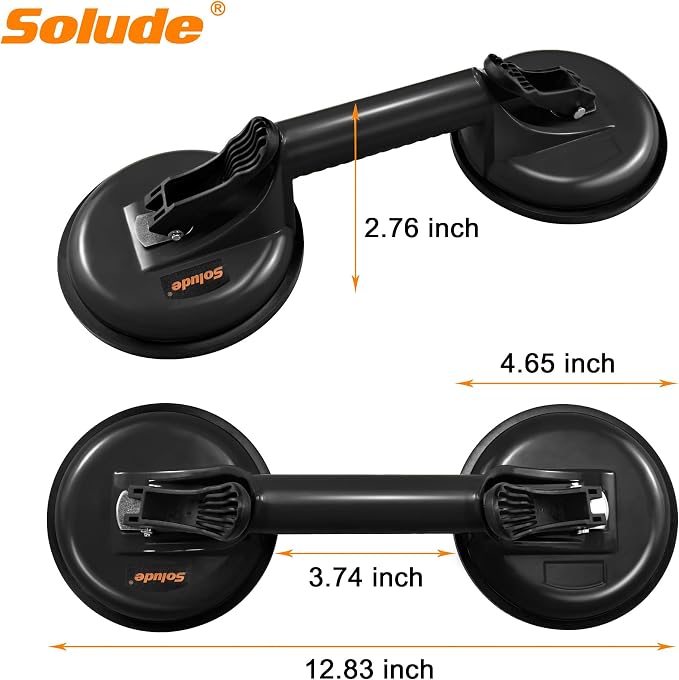 2 Pack Heavy Duty Vacuum Handle Suction Cups for Lifting Large Glass/Window/Tiles/Mirror/Granite/Floor Gap Fixer/Windshield Removal & Install Tool, Black