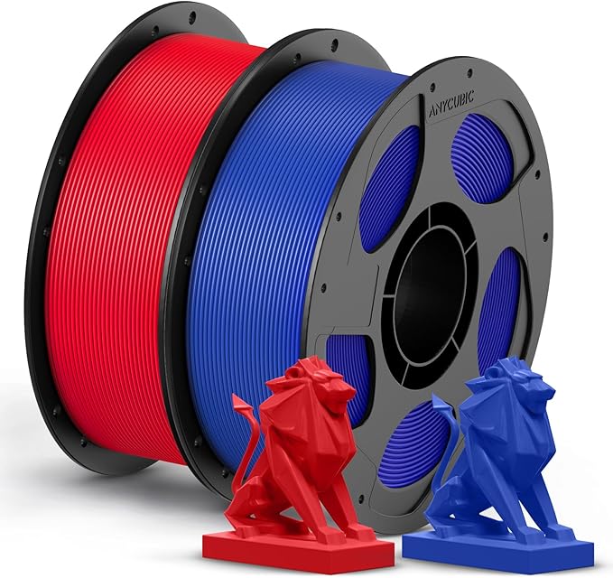 ANYCUBIC PETG Filament 1.75mm Bundle, 3D Printer Filament, Dimensional Accuracy +/- 0.02mm, Exceptional Toughness, 1KG Reusable Spool, 2KG Red+Blue