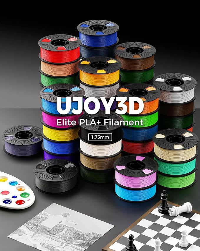 UJOY3D 16 Color Pack Elite PLA+ Filament Bundle, Multicolor PLA+ 3D Printer Filament 1.75mm, High Speed 3D Printing Material, Individually Vacuum Packed, 0.25kg per Spool, 16 Pack, Total 4kg