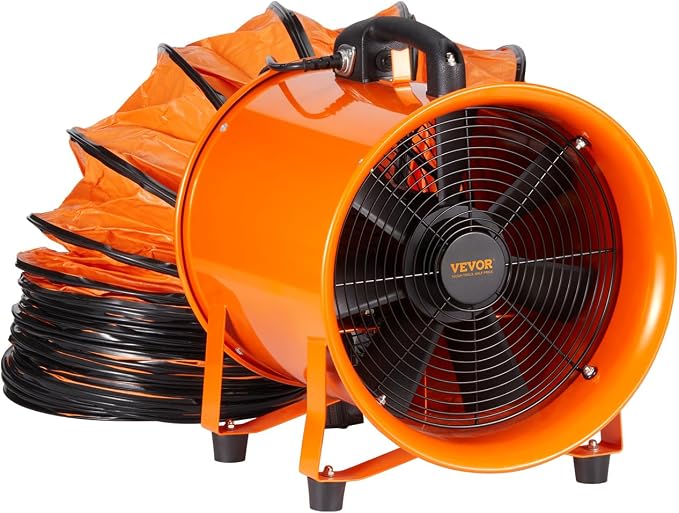 VEVOR Air Mover Blower Fan 10 Inch, 1893CFM 380W with 16.4ft Flexible Duct, Industrial Portable Ventilator Blower/Exhaust