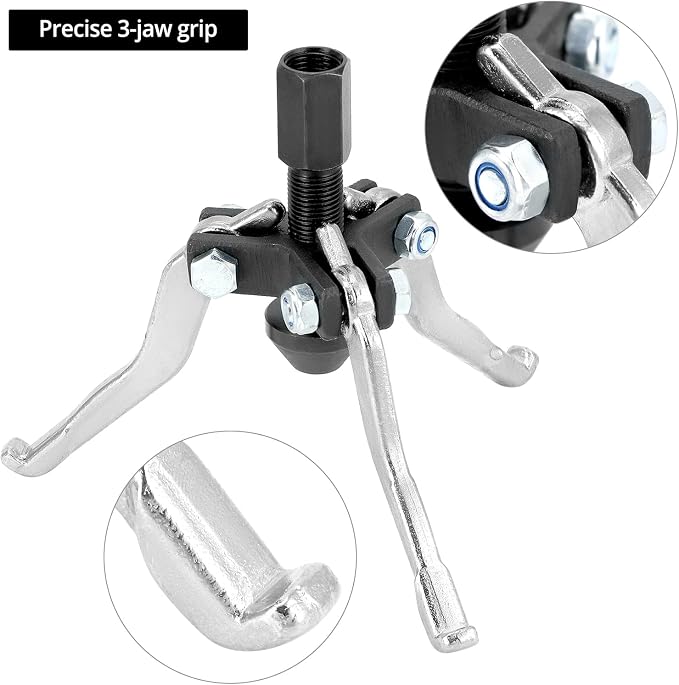 QWORK 3 Jaw Gear Bearing Slide Hammer Puller Set - Universal Internal & External Gear & Pulley Puller for Automotive Maintenance, Efficiently Removes Gears, Bearings, Grease Retainers, Oil Seals