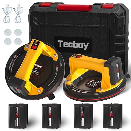 Electric Tile Suction Cups Lifter Tool Suction Cup for Glass 8" Heavy Duty 680 Lbs Battery Powered with 4X 2400mAh Batteries, Auto Start Pump, for Lifting Large Glass, Tile, Granite, Metal, Floor