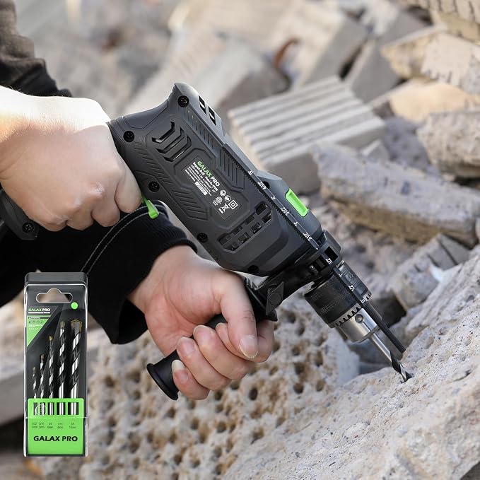 GALAX PRO 4.5Amp 0-3000RPM Corded Hammer Drill, 5pcs Bit, Hammer and Drill 2 Functions in 1 with 12 Variable Speed, 1/2 Inch Keyed Metal Chuck, 360°Rotating Handle