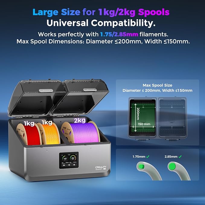 Creality Space Pi X4 Filament Dryer 4 Roll 3D Printer Dry Box with 110W PTC Heater 360° Rapid Heating LCD Touch Screen One-Key Operation PLA PETG ABS TPU Nylon Compatible