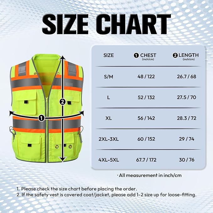 Surveyor Safety Vest with 8 Pockets, ANSI Class 2 High Visibility Vest for Men & Women