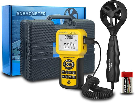 Pro HVAC Anemometer,Air Velocity Meter Measuring Wind Speed/Wind Temp/CFM Air Flow Meter with Backlight Max/Min/Avg,Professional Wind Speed Meter 0.001~100mph-AP-846A