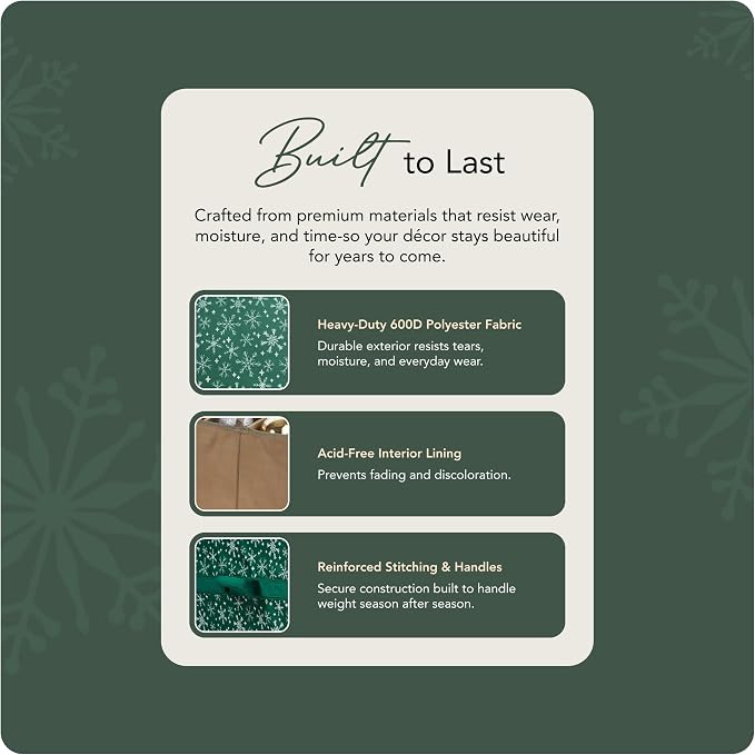Covermates Keepsakes Treasurekeeper Storage Bag - Carrying Handles, ID Window - Holiday Storage, Green Snowflake