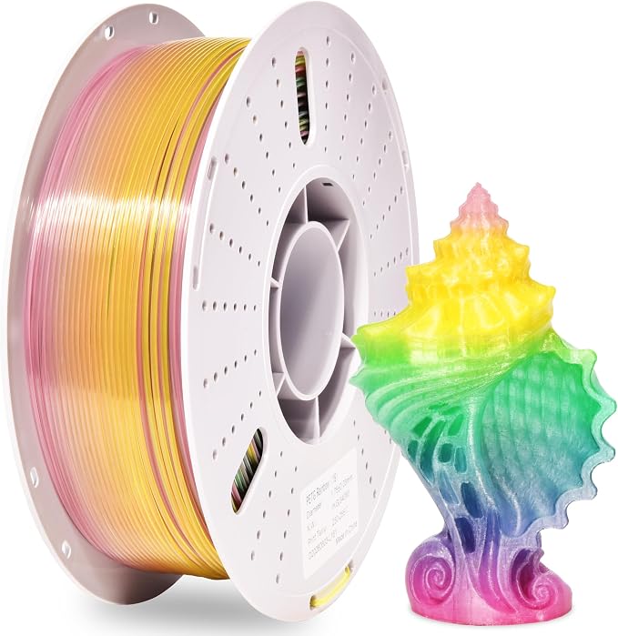 PINBALL Rainbow PETG 3D Printer Filament 1.75mm ±0.02mm, Transparent Multicolor Printing Filament, Translucent PETG Filament, 1KG/2.2lbs