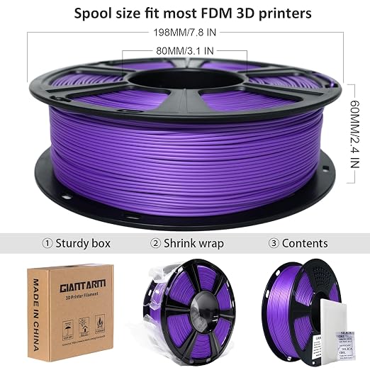 GIANTARM 3D Printer Filament, Purple Pla Filament, 1Kg(2.2lbs) Spool, 1.75mm Dimension Accuracy +/- 0.03mm, 3D Printing Filament