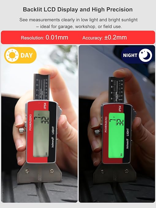GODESON Tire Tread Depth Gauge,Rechargeable Digital Tire Depth Gauge - USB-C,3-Unit Switch (mm/Decimal/Fraction Inch), Backlit LCD Display, Auto Power Off, 0-32NDS for Car/SUV/Truck Wear Measurement